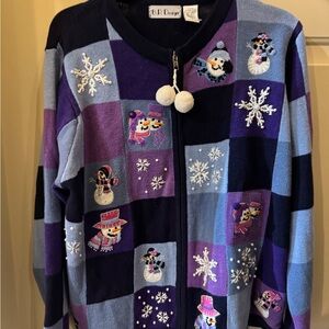 B.P Designs Colorful Snowman Cardigan Size Large Sweater